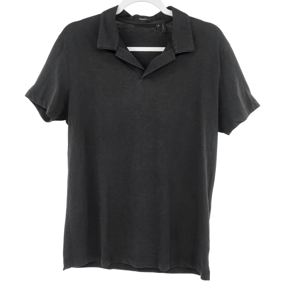 Theory Willem Atmos Black Polo Shirt Classic Open Collar Short Sleeve Men's M